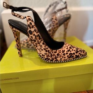 Gianni Bini Tan and Black Animal Print Heels
